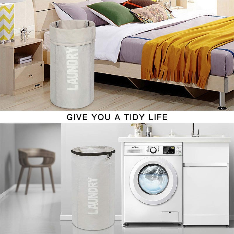 WOWLIVE Extra Large Foldable Laundry Bag Laundry Basket Collapsible Laundry Hamper Backpack Liner Dirty Clothes Hamper Standing Waterproof Hampers for Dorm Room (Beige) - Image 3